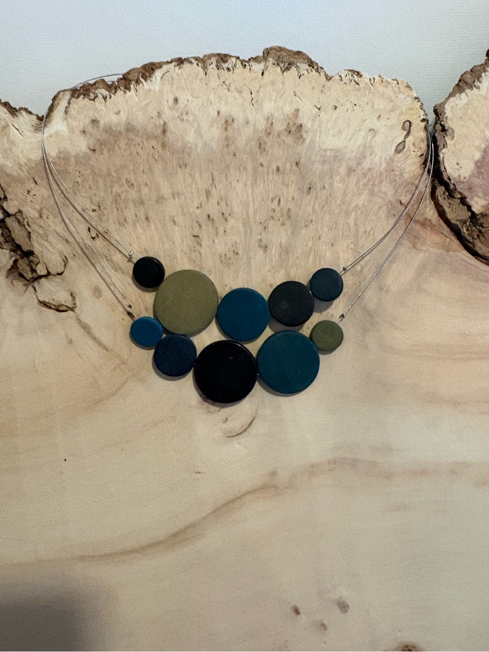 Handcrafted Multicolor Circle Statement Necklace - Olive & Teal
